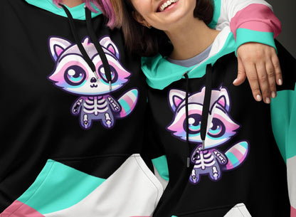 Weirdcore Raccoon Skeleton Graphic Hoodie Pastel Goth Grunge Y2K Unisex Hoodie