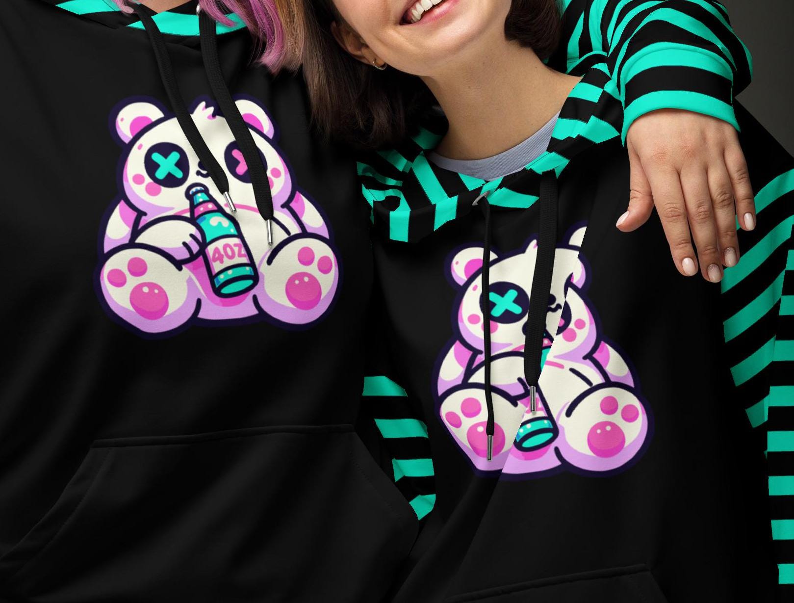 Drunk Weirdcore Bear Graphic Y2K Grunge Unisex Hoodie
