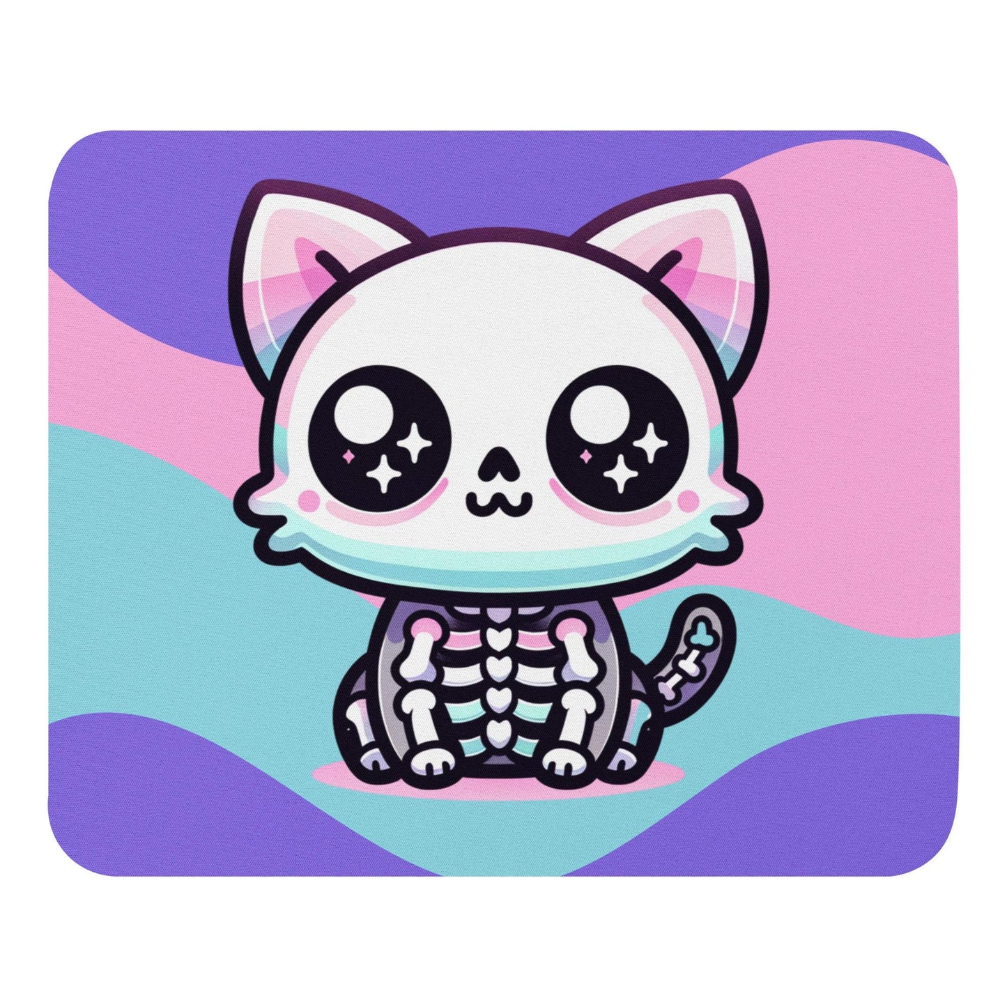 Creepy Cute Pastel Skeleton Kitty Cat Gaming Dorm Office Desk Mouse Pad Weirdcore Grunge Decor