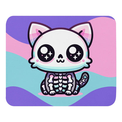 Creepy Cute Pastel Skeleton Kitty Cat Gaming Dorm Office Desk Mouse Pad Weirdcore Grunge Decor