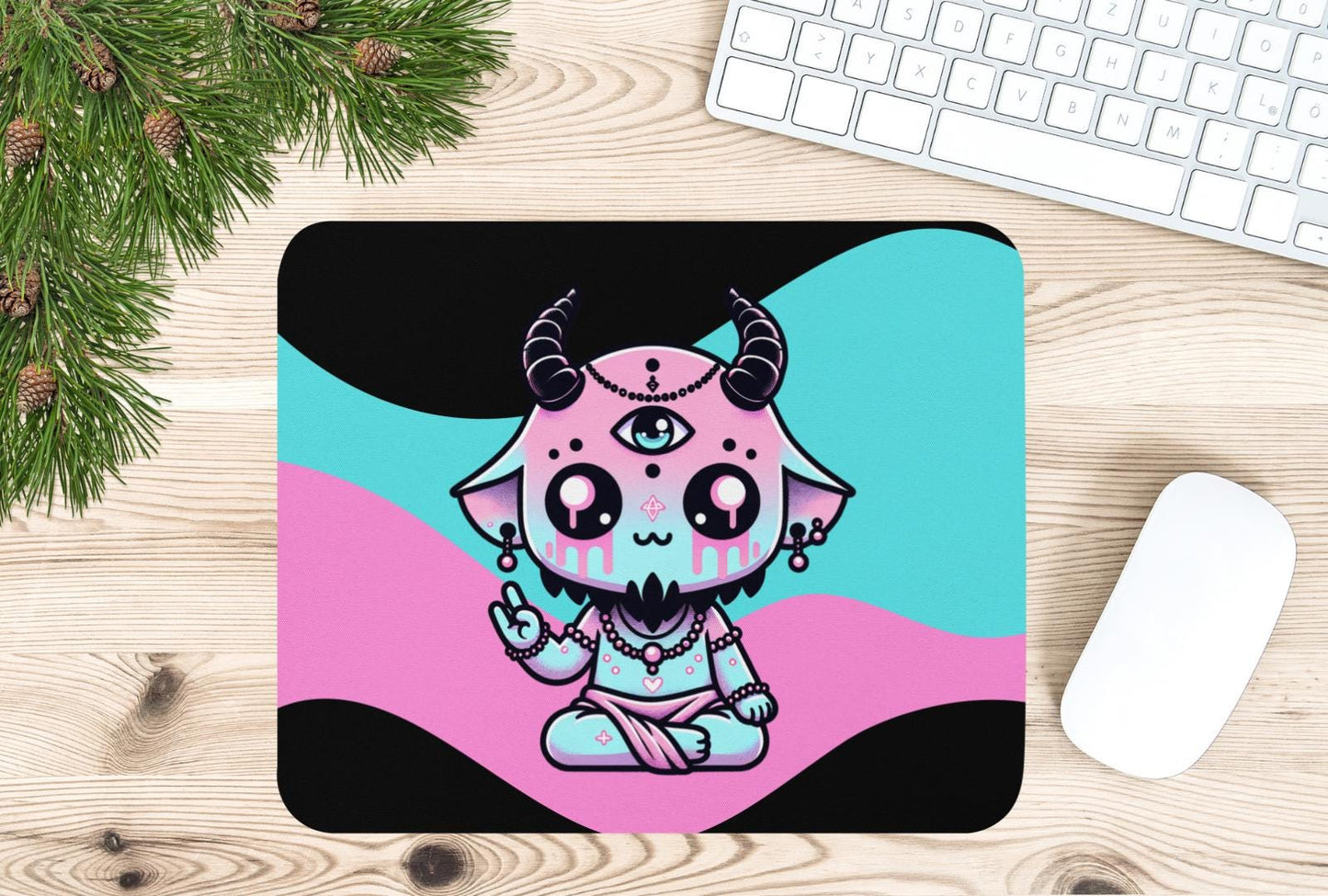 Creepy Cute Pastel Goth Shaman Demon Gothic Gaming Dorm Office Desk Mouse Pad Weirdcore Grunge Decor