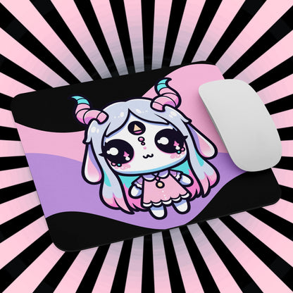 Creepy Cute Pastel Goth Girl Demon Gaming Dorm Office Desk Mouse Pad Weirdcore Grunge Decor