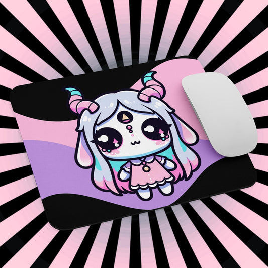 Creepy Cute Pastel Goth Girl Demon Gaming Dorm Office Desk Mouse Pad Weirdcore Grunge Decor