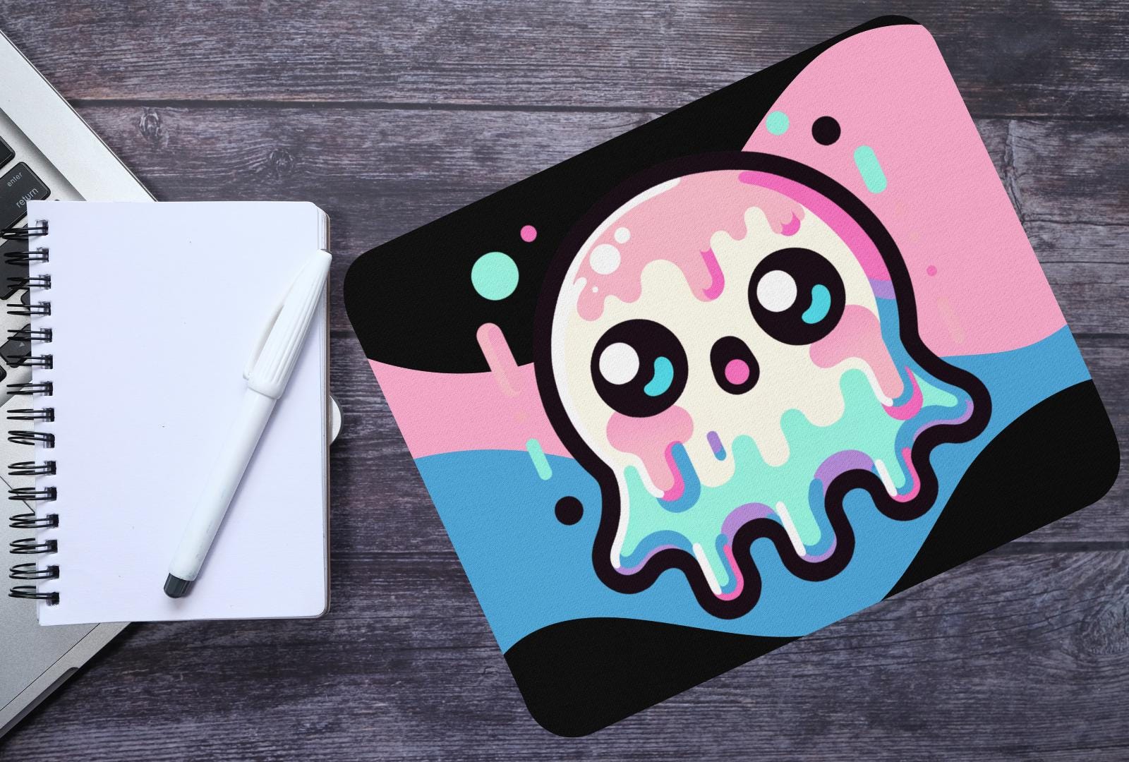 Spooky Cute Pastel Bubble Kawaii Anime Ghost Gaming Dorm Office Desk Mouse Pad Weirdcore Grunge Decor