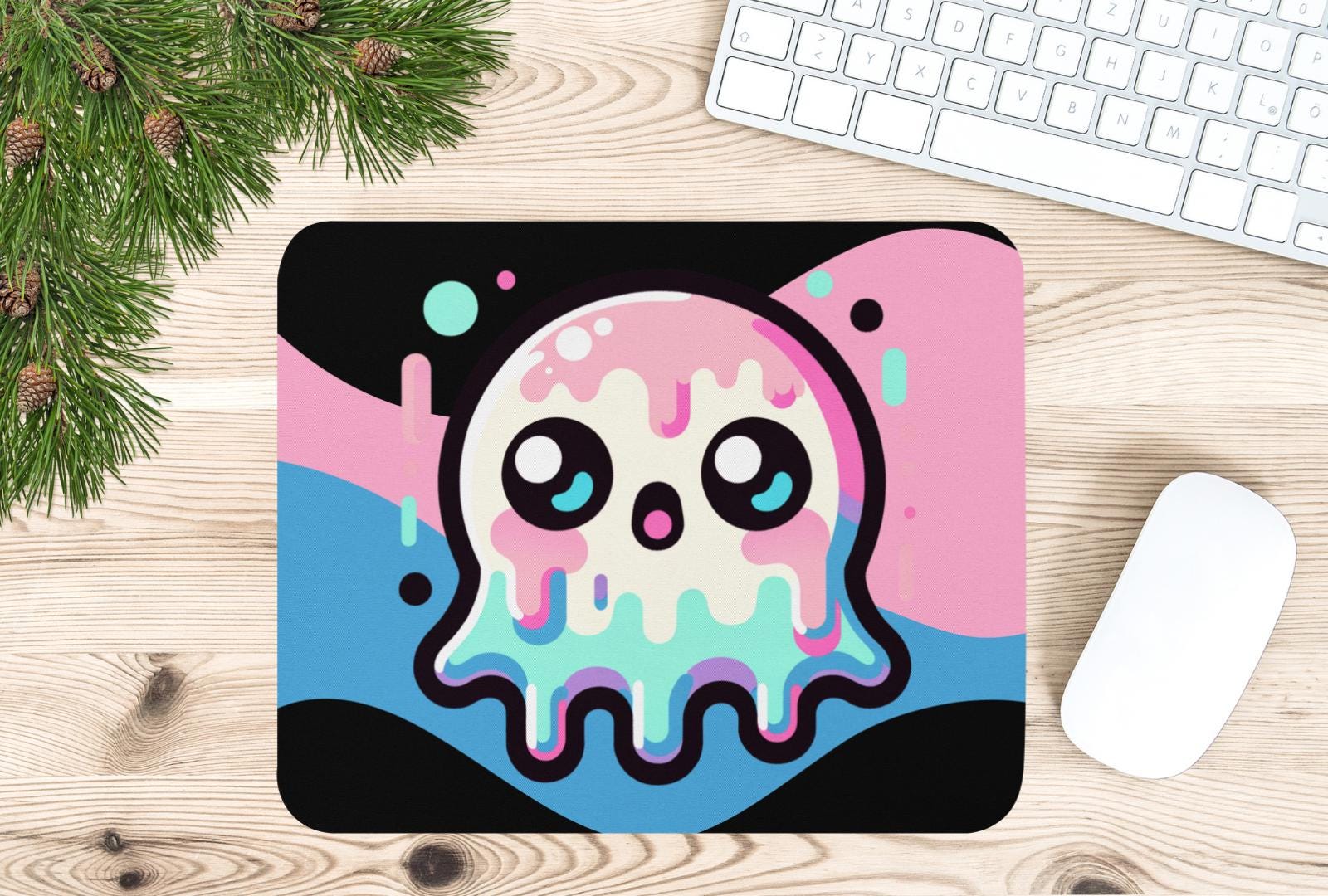 Spooky Cute Pastel Bubble Kawaii Anime Ghost Gaming Dorm Office Desk Mouse Pad Weirdcore Grunge Decor