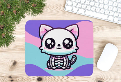 Creepy Cute Pastel Skeleton Kitty Cat Gaming Dorm Office Desk Mouse Pad Weirdcore Grunge Decor