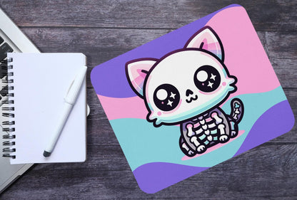 Creepy Cute Pastel Skeleton Kitty Cat Gaming Dorm Office Desk Mouse Pad Weirdcore Grunge Decor
