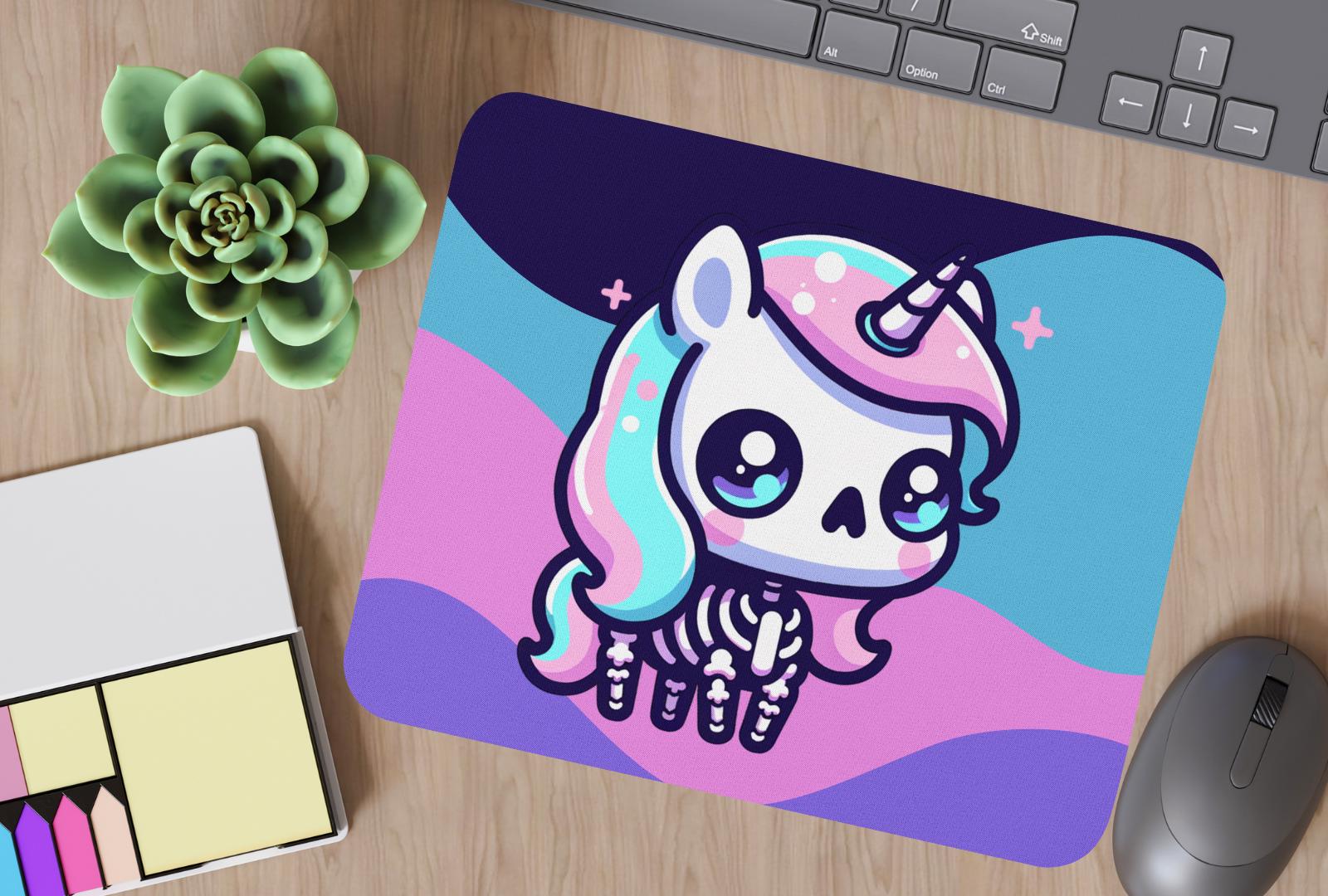 Creepy Cute Pastel Skeleton Unicorn Gaming Dorm Office Desk Mouse Pad Weirdcore Grunge Decor