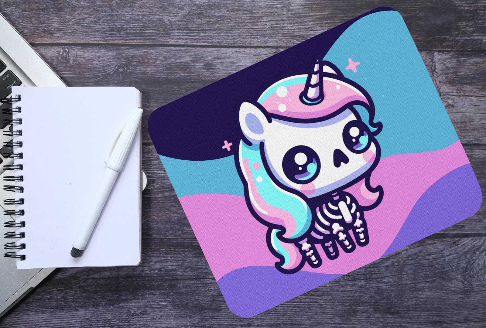 Creepy Cute Pastel Skeleton Unicorn Gaming Dorm Office Desk Mouse Pad Weirdcore Grunge Decor