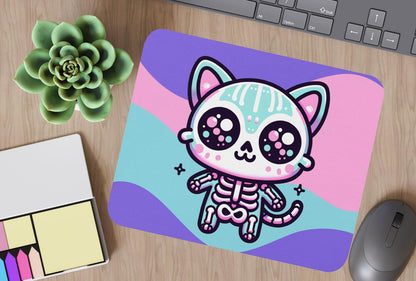 Spooky Cute Pastel Skeleton Kitty Cat Gaming Dorm Office Desk Mouse Pad Weirdcore Grunge Decor