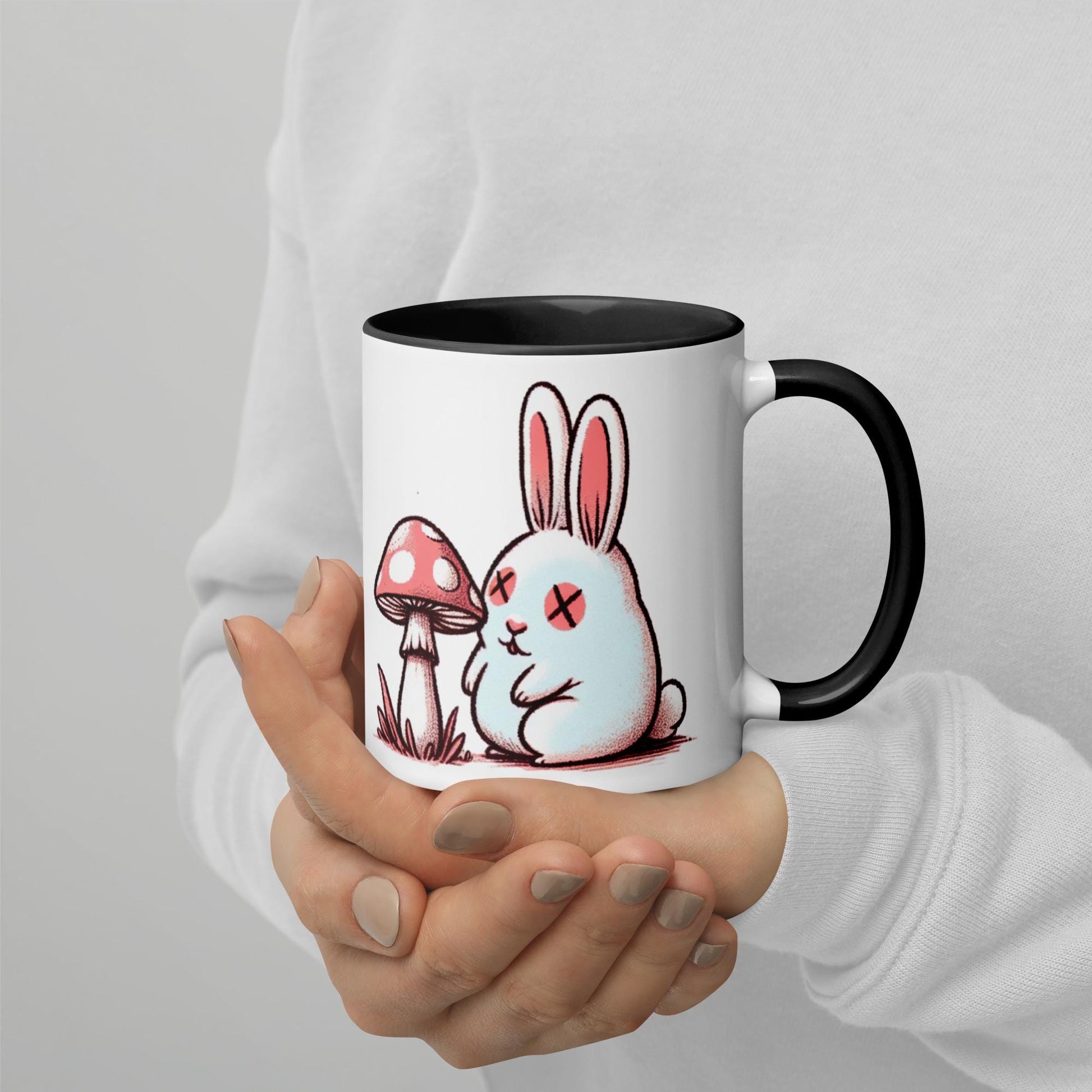 Colorful Weirdcore Mug of Cute Trippy Bunny Kawaii Anime Cute Weird Rabbit and Mushrooms Microwave and Dishwasher Safe Coffee Tea Mug