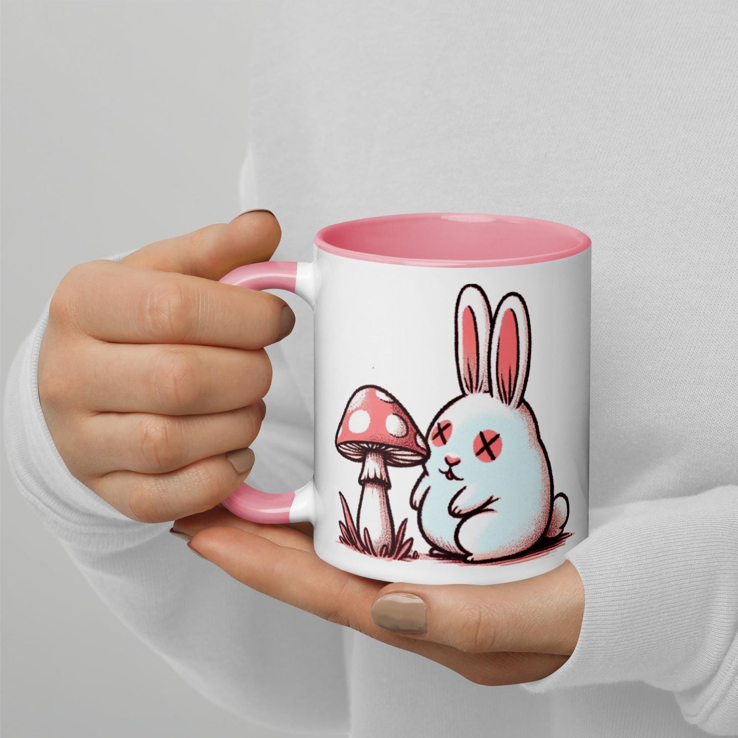 Colorful Weirdcore Mug of Cute Trippy Bunny Kawaii Anime Cute Weird Rabbit and Mushrooms Microwave and Dishwasher Safe Coffee Tea Mug