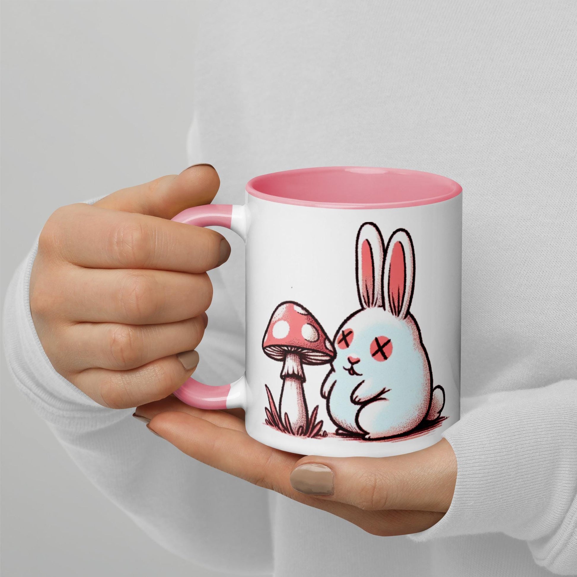Colorful Weirdcore Mug of Cute Trippy Bunny Kawaii Anime Cute Weird Rabbit and Mushrooms Microwave and Dishwasher Safe Coffee Tea Mug