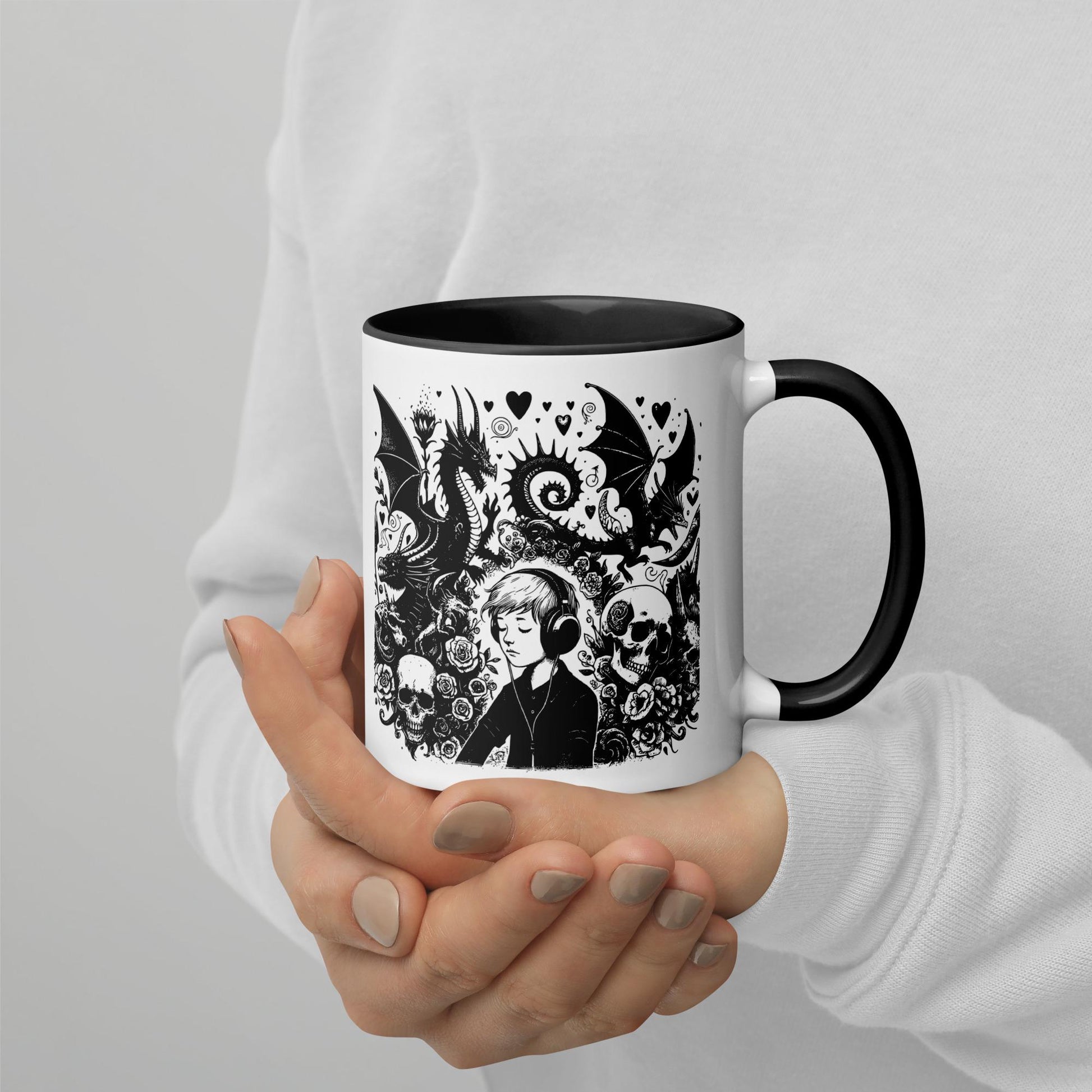 Colorful Mug Gothic Etching Grunge Y2K Goth Kid Drowning out the Demons Darkcore Microwave and Dishwasher Safe Coffee Tea Mug
