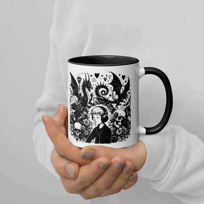 Colorful Mug Gothic Etching Grunge Y2K Goth Kid Drowning out the Demons Darkcore Microwave and Dishwasher Safe Coffee Tea Mug