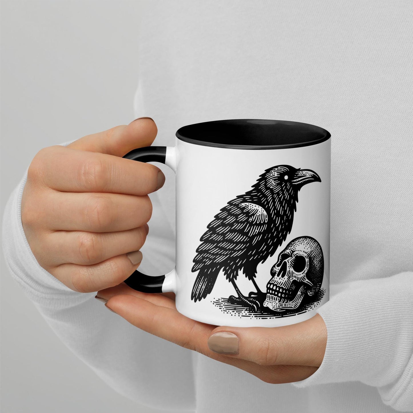 Colorful Mug Gothic Etching Grunge Y2K Goth Raven Crow and Skull Darkcore Microwave and Dishwasher Safe Coffee Tea Mug