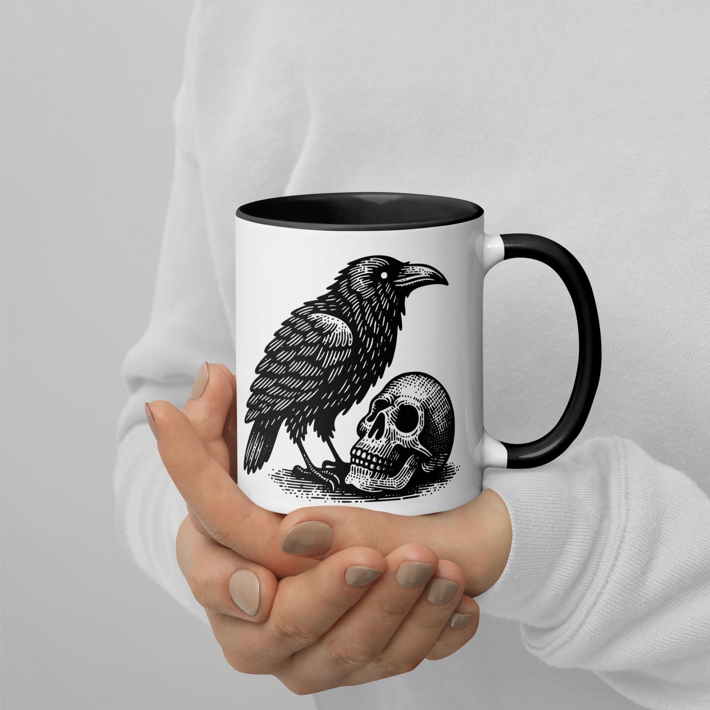 Colorful Mug Gothic Etching Grunge Y2K Goth Raven Crow and Skull Darkcore Microwave and Dishwasher Safe Coffee Tea Mug