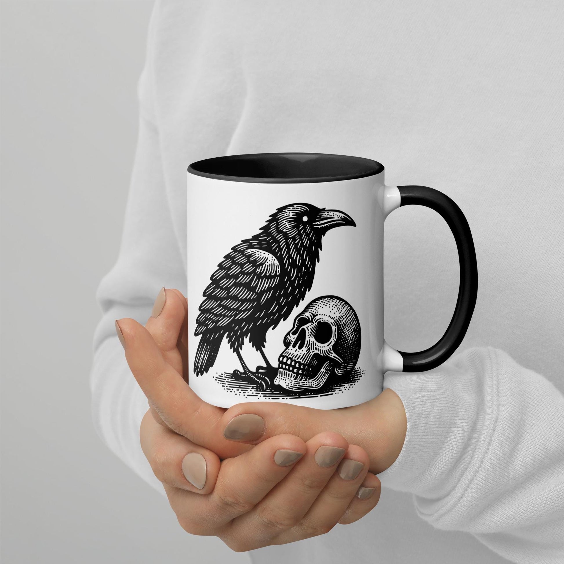 Colorful Mug Gothic Etching Grunge Y2K Goth Raven Crow and Skull Darkcore Microwave and Dishwasher Safe Coffee Tea Mug