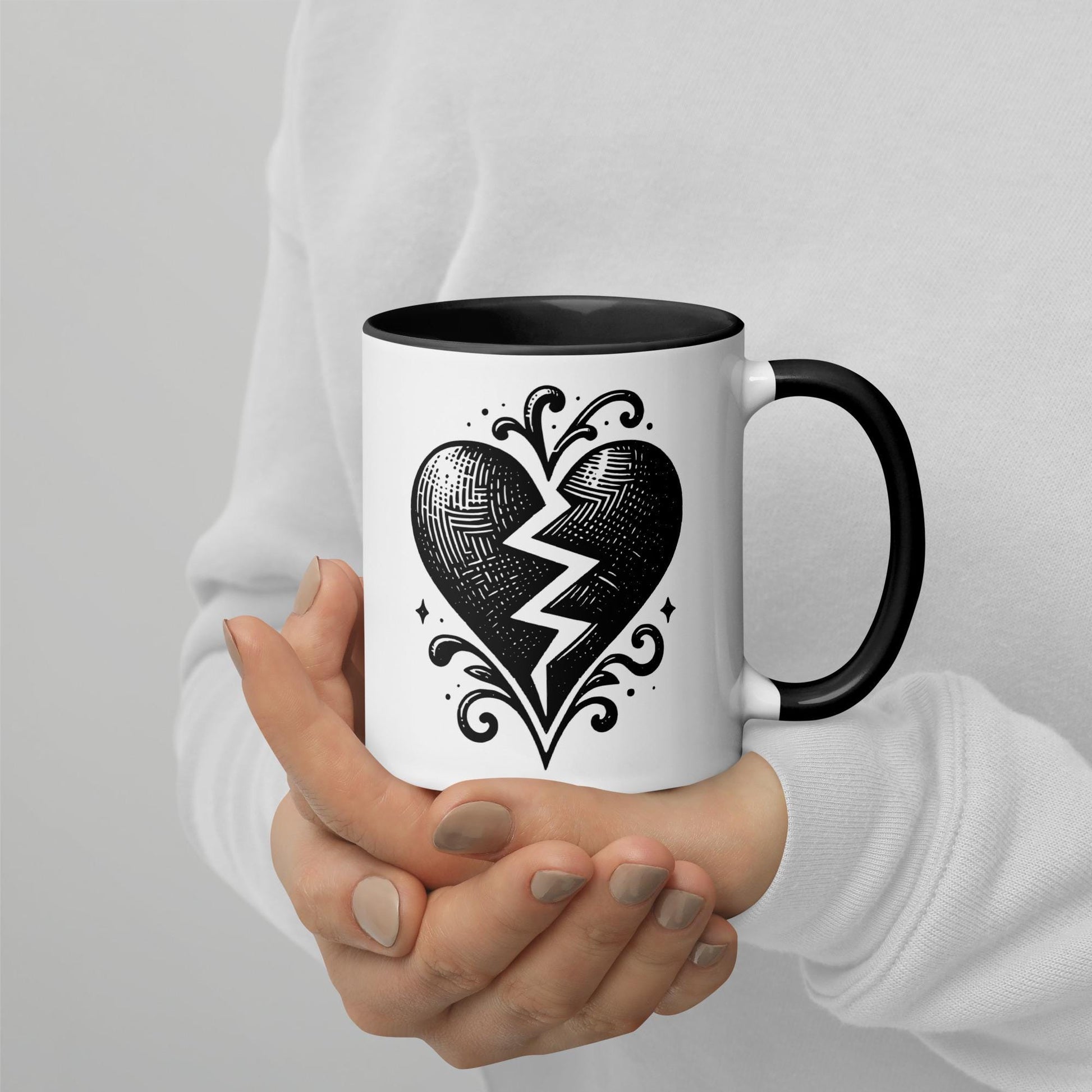 Colorful Mug Gothic Etching Grunge Y2K Goth Broken Heart Darkcore Microwave and Dishwasher Safe Coffee Tea Mug