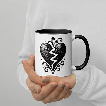 Colorful Mug Gothic Etching Grunge Y2K Goth Broken Heart Darkcore Microwave and Dishwasher Safe Coffee Tea Mug