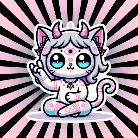 Creepy Cute Weirdcore Kitty Cat Shaman Baphomet Waterproof Vinyl Pastel Goth Sticker