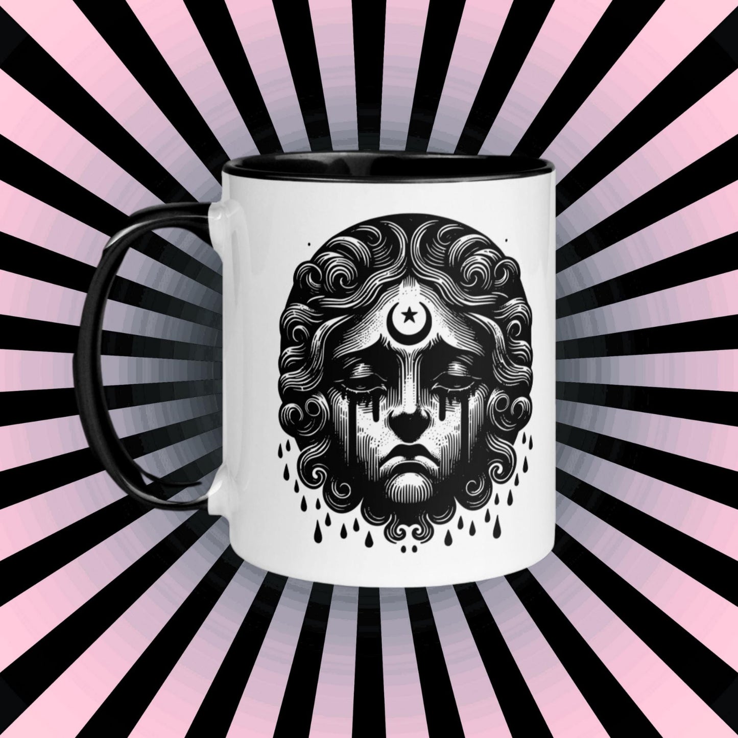 Colorful Mug Gothic Etching Grunge Y2K Goth Crying Cherub Darkcore Microwave and Dishwasher Safe Coffee Tea Mug