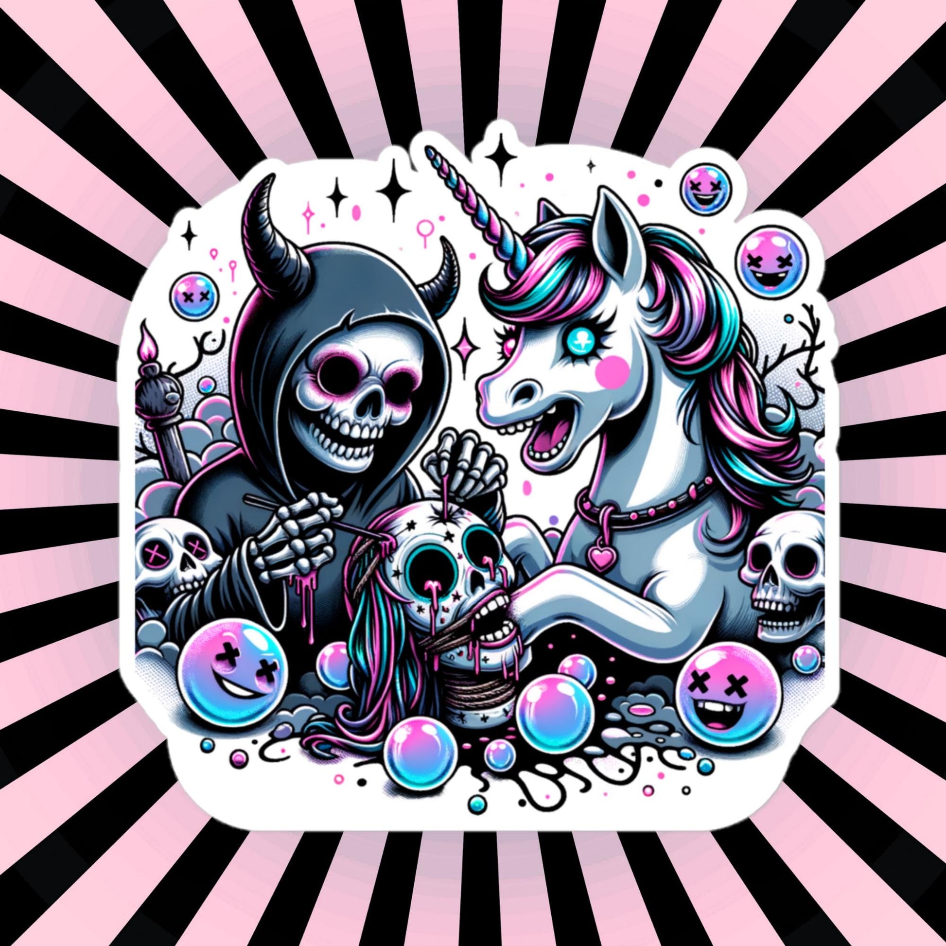 Creepy Spooky Unicorn and Death Decal Weirdcore Pastel Grunge Goth Waterproof Vinyl Sticker