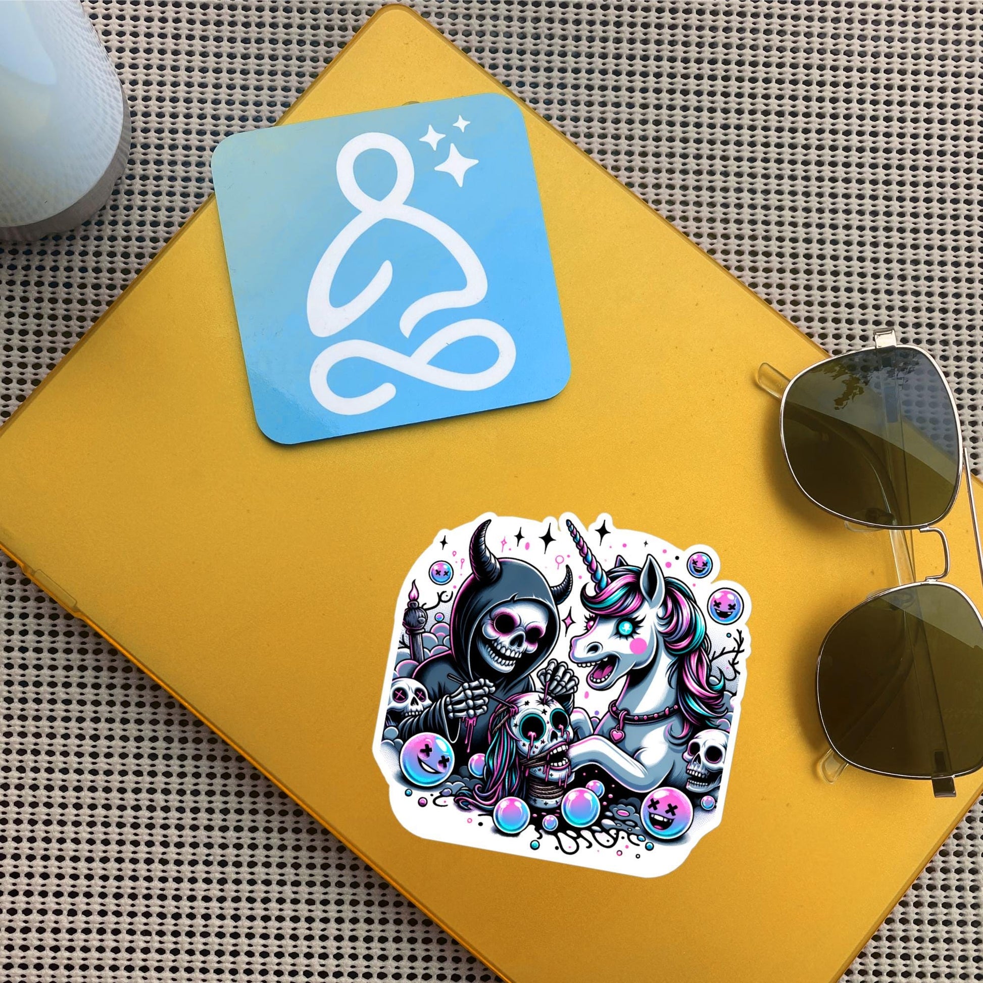 Creepy Spooky Unicorn and Death Decal Weirdcore Pastel Grunge Goth Waterproof Vinyl Sticker