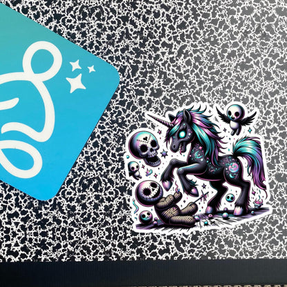 Weirdcore Creepy Nightmare Unicorn, Voodoo Doll and Skulls Decal Pastel Grunge Goth Vinyl Sticker