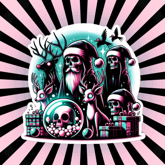 Creepy Christmas Horror Skeleton Scene Decal Weirdcore Pastel Grunge Goth Waterproof Vinyl Sticker