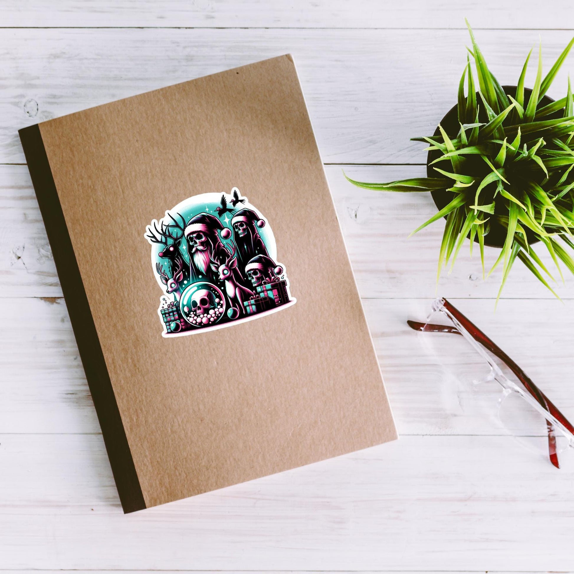 Creepy Christmas Horror Skeleton Scene Decal Weirdcore Pastel Grunge Goth Waterproof Vinyl Sticker