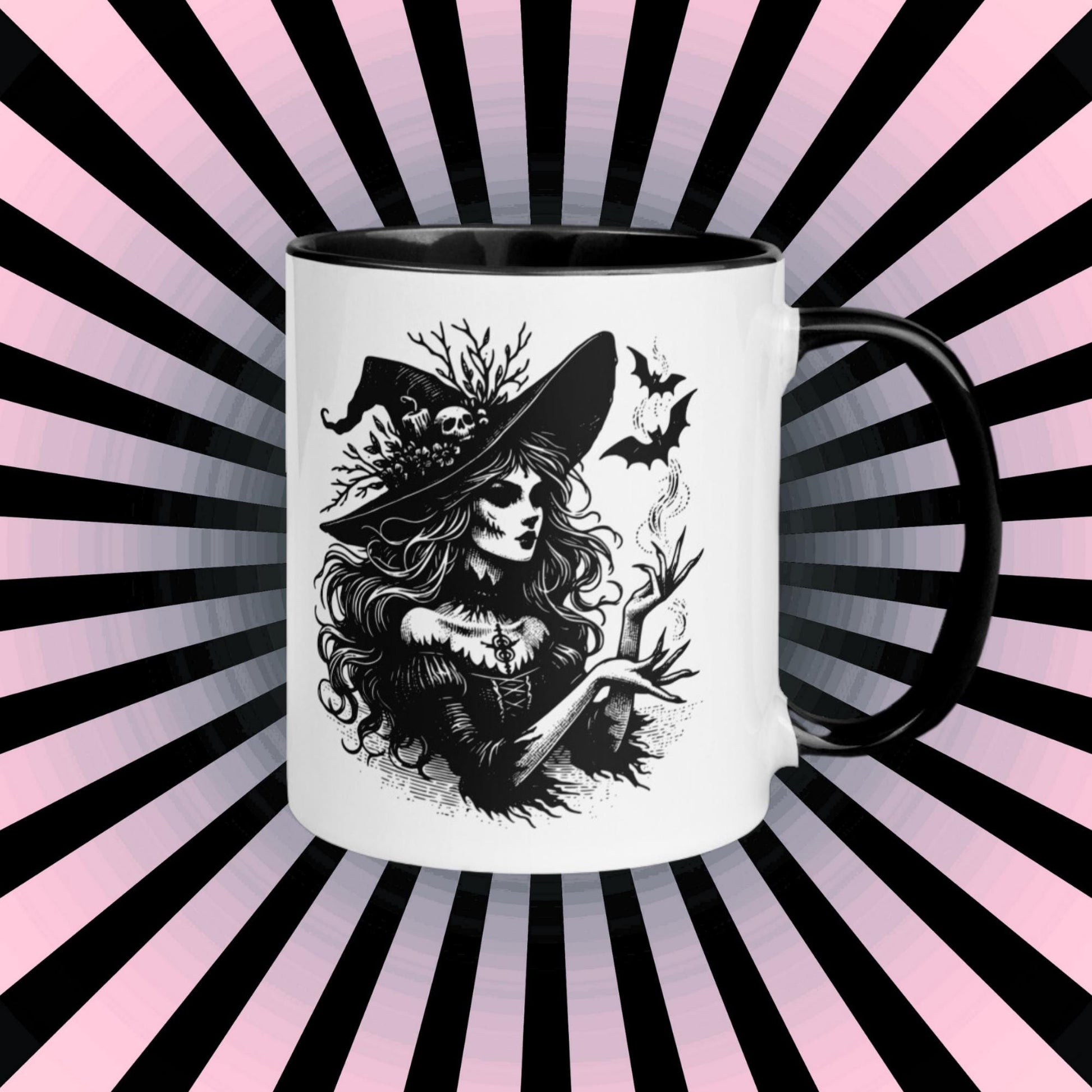 Colorful Mug Gothic Etching Grunge Y2K Goth Witch Commanding Bats Darkcore Microwave and Dishwasher Safe Coffee Tea Mug