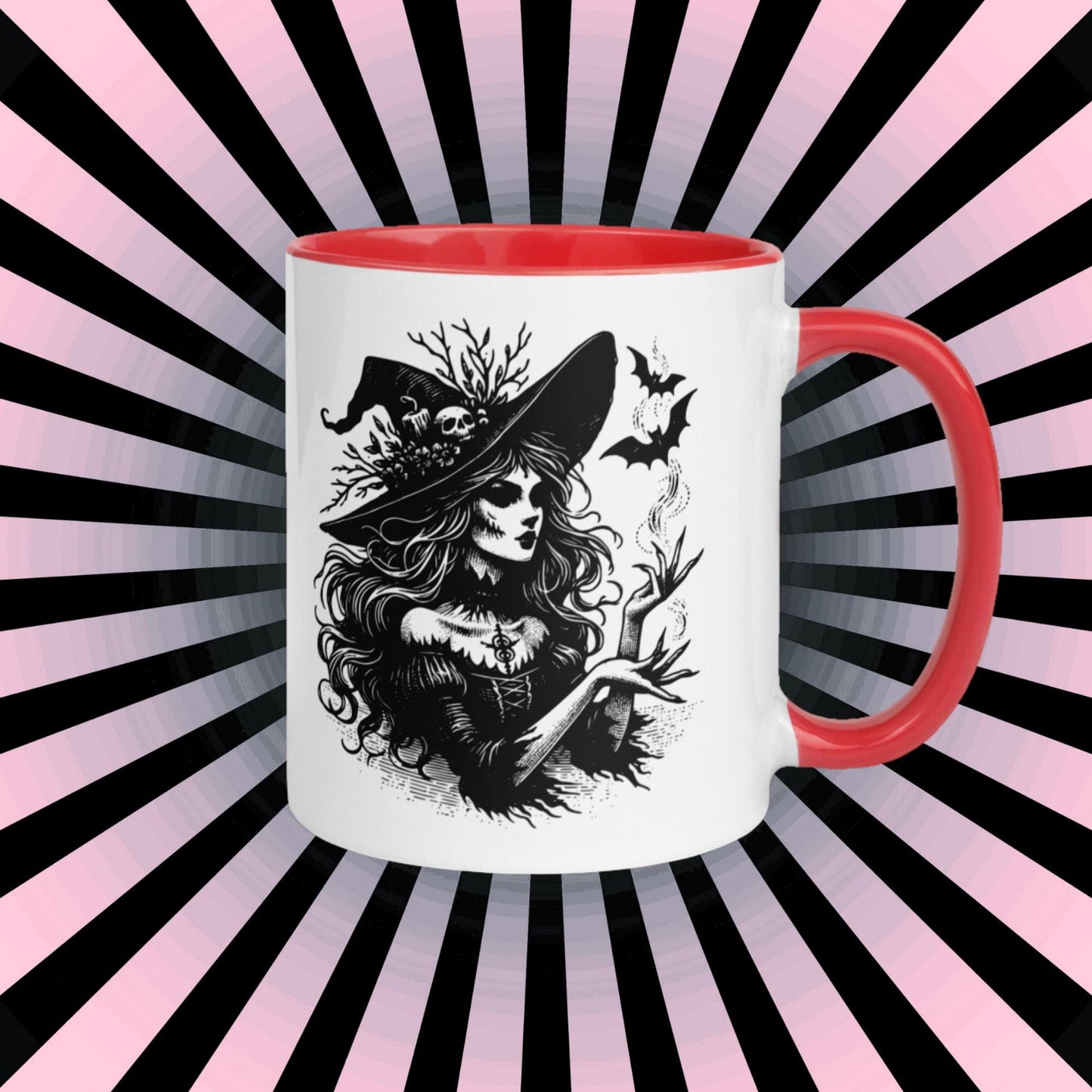 Colorful Mug Gothic Etching Grunge Y2K Goth Witch Commanding Bats Darkcore Microwave and Dishwasher Safe Coffee Tea Mug