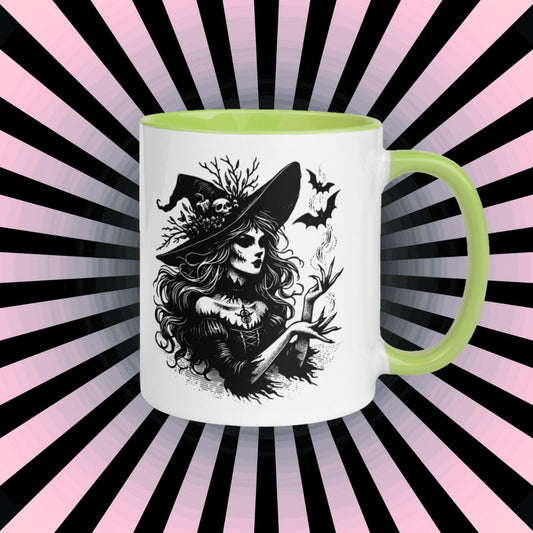 Colorful Mug Gothic Etching Grunge Y2K Goth Witch Commanding Bats Darkcore Microwave and Dishwasher Safe Coffee Tea Mug