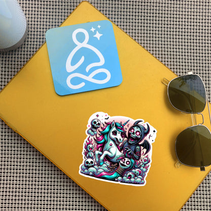 Horror Unicorn vs Death Weirdcore Decal Creepy Pastel Goth Waterproof Vinyl Bubble-free Sticker