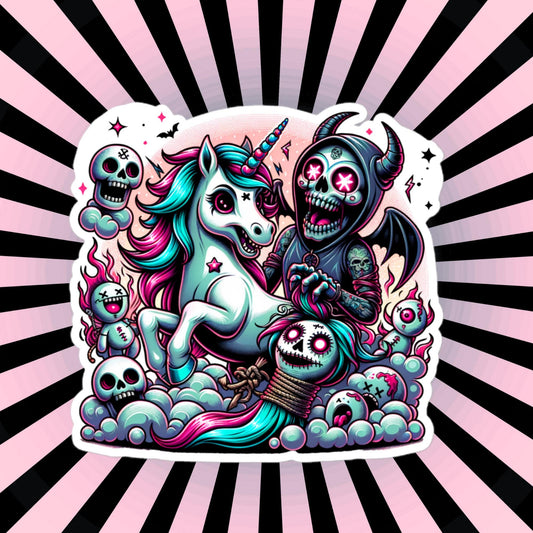 Horror Unicorn vs Death Weirdcore Decal Creepy Pastel Goth Waterproof Vinyl Bubble-free Sticker