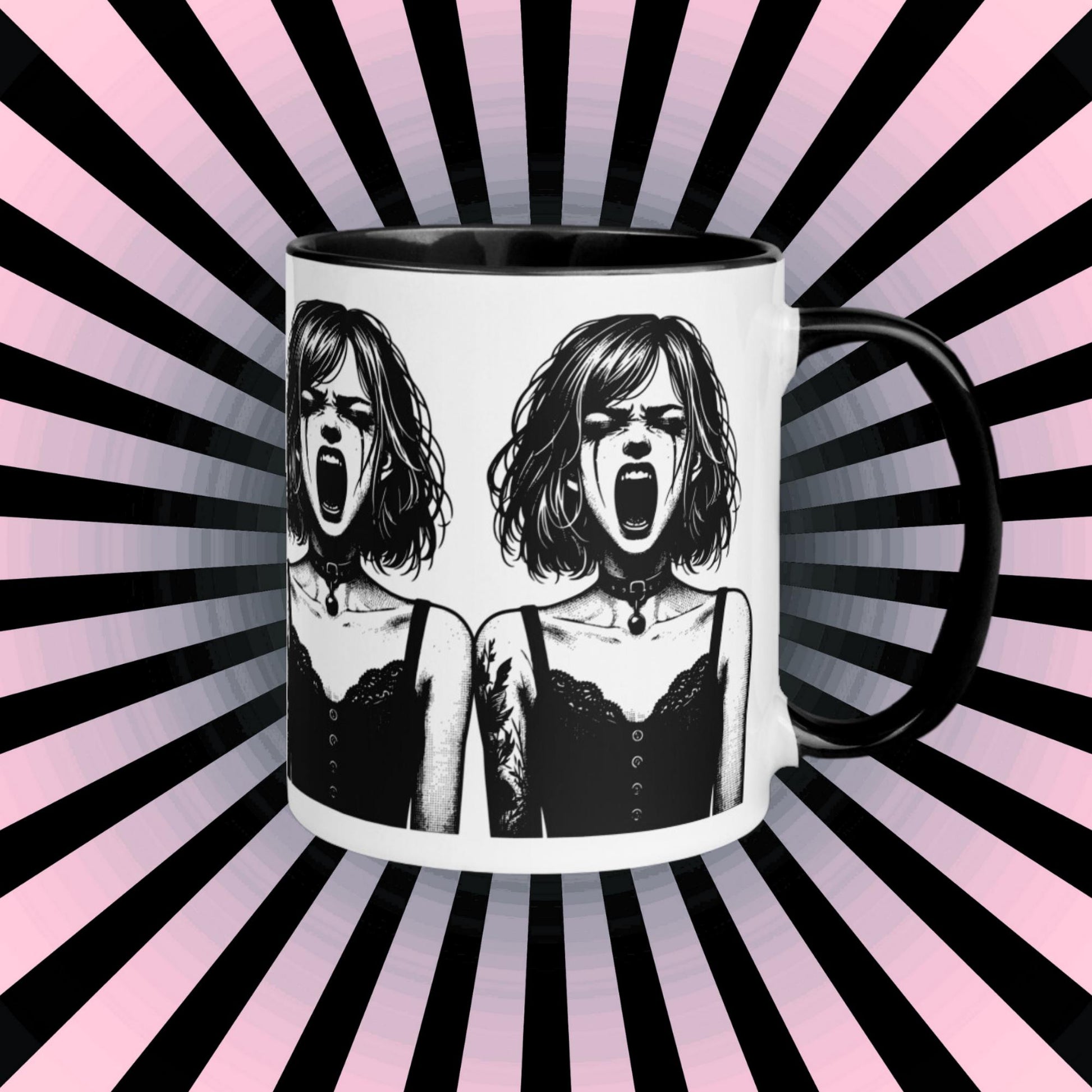 Colorful Mug Gothic Etching Grunge Y2K Goth Girl Screaming Darkcore Microwave and Dishwasher Safe Coffee Tea Mug