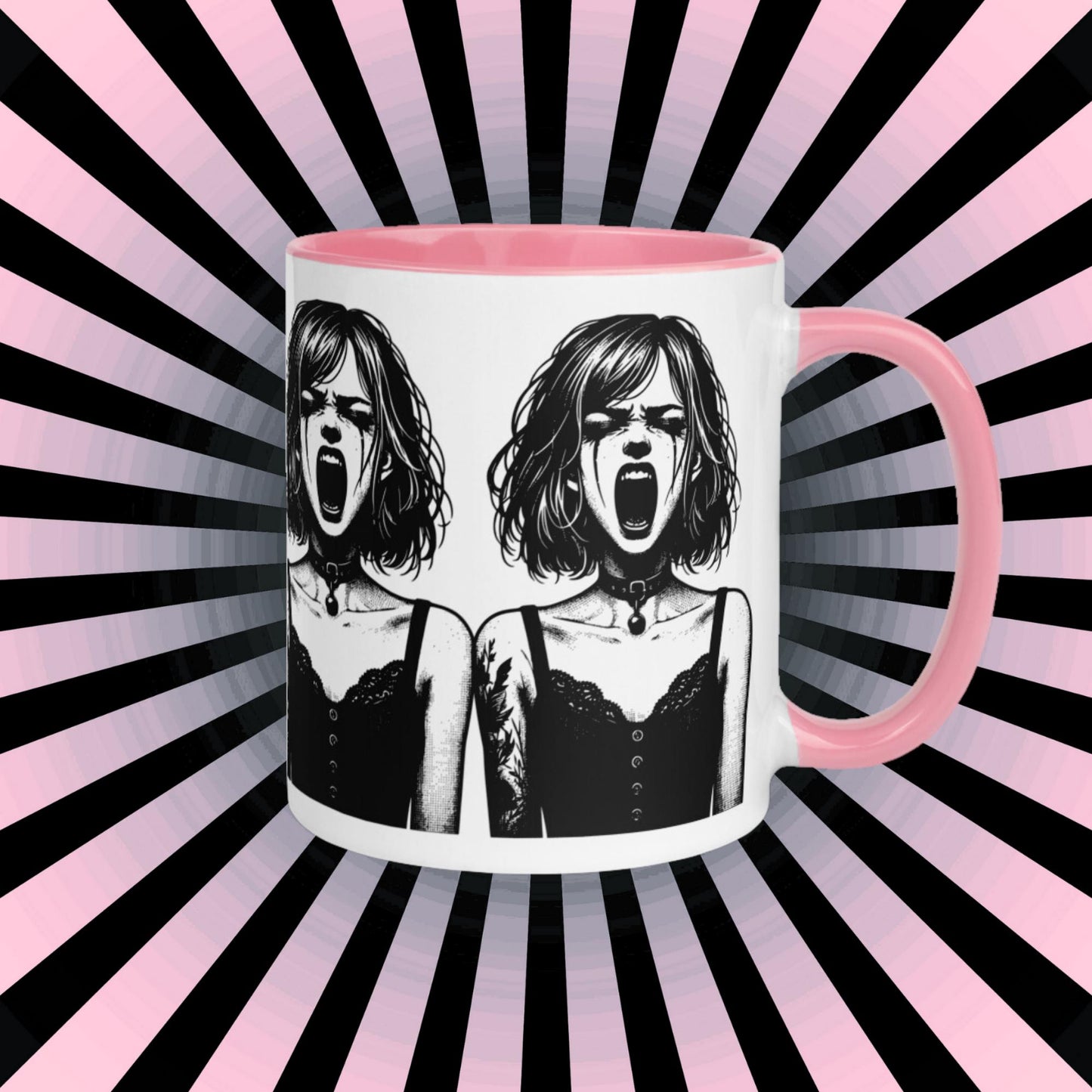 Colorful Mug Gothic Etching Grunge Y2K Goth Girl Screaming Darkcore Microwave and Dishwasher Safe Coffee Tea Mug