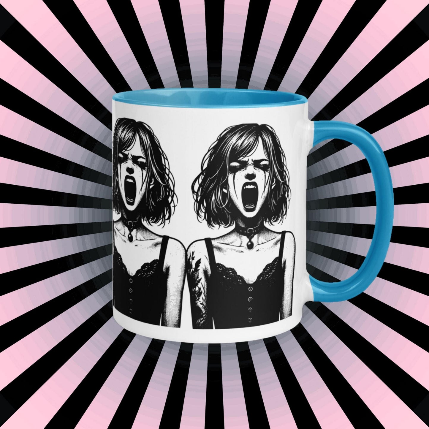 Colorful Mug Gothic Etching Grunge Y2K Goth Girl Screaming Darkcore Microwave and Dishwasher Safe Coffee Tea Mug