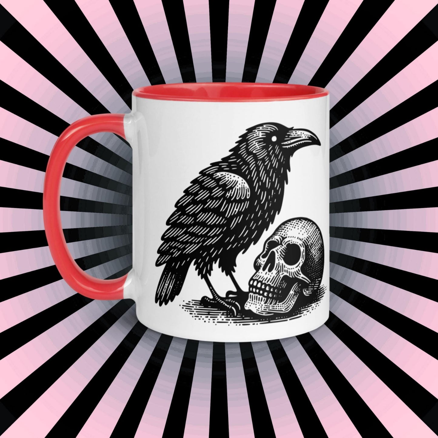 Colorful Mug Gothic Etching Grunge Y2K Goth Raven Crow and Skull Darkcore Microwave and Dishwasher Safe Coffee Tea Mug