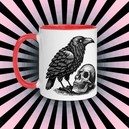 Colorful Mug Gothic Etching Grunge Y2K Goth Raven Crow and Skull Darkcore Microwave and Dishwasher Safe Coffee Tea Mug