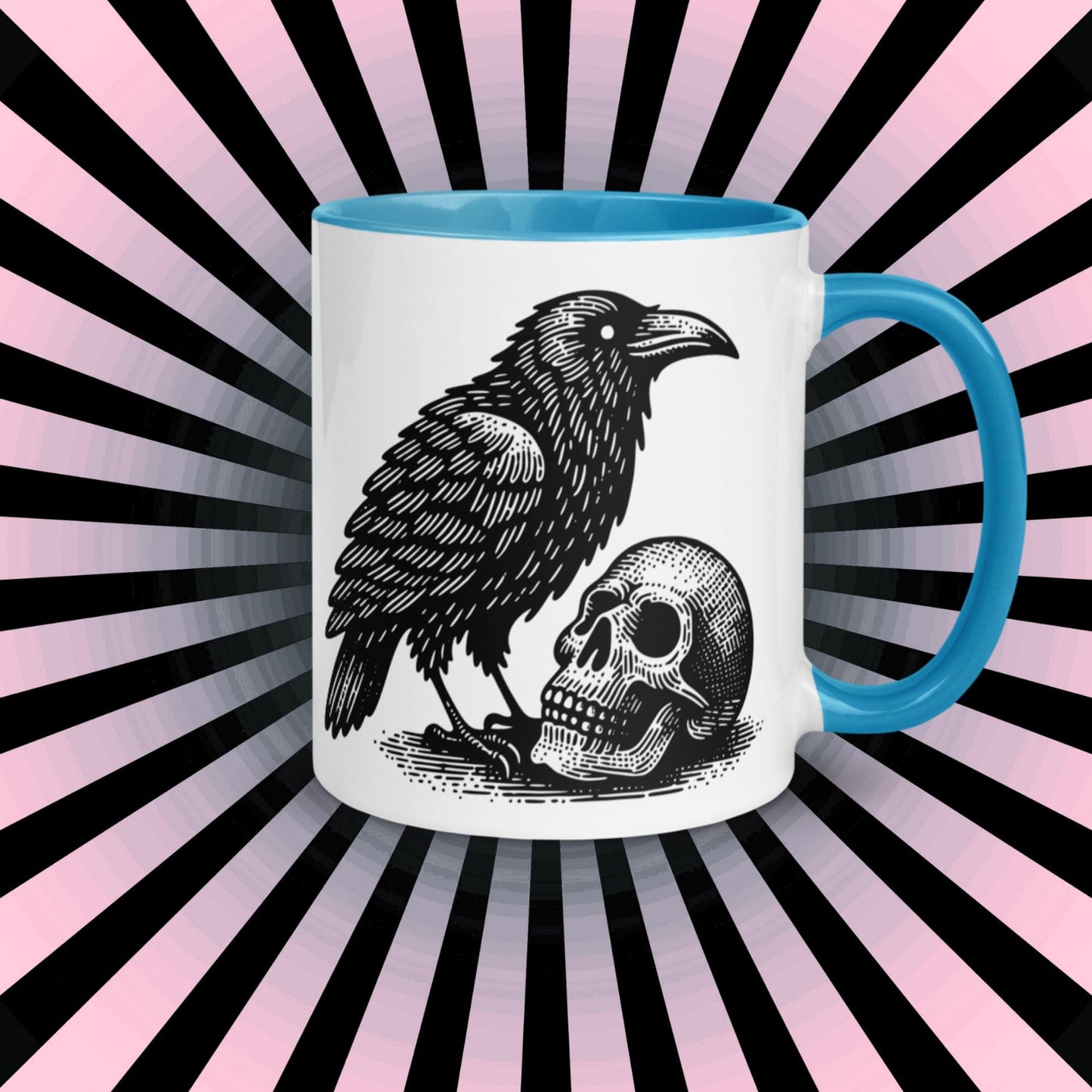 Colorful Mug Gothic Etching Grunge Y2K Goth Raven Crow and Skull Darkcore Microwave and Dishwasher Safe Coffee Tea Mug