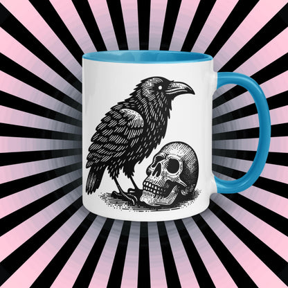 Colorful Mug Gothic Etching Grunge Y2K Goth Raven Crow and Skull Darkcore Microwave and Dishwasher Safe Coffee Tea Mug