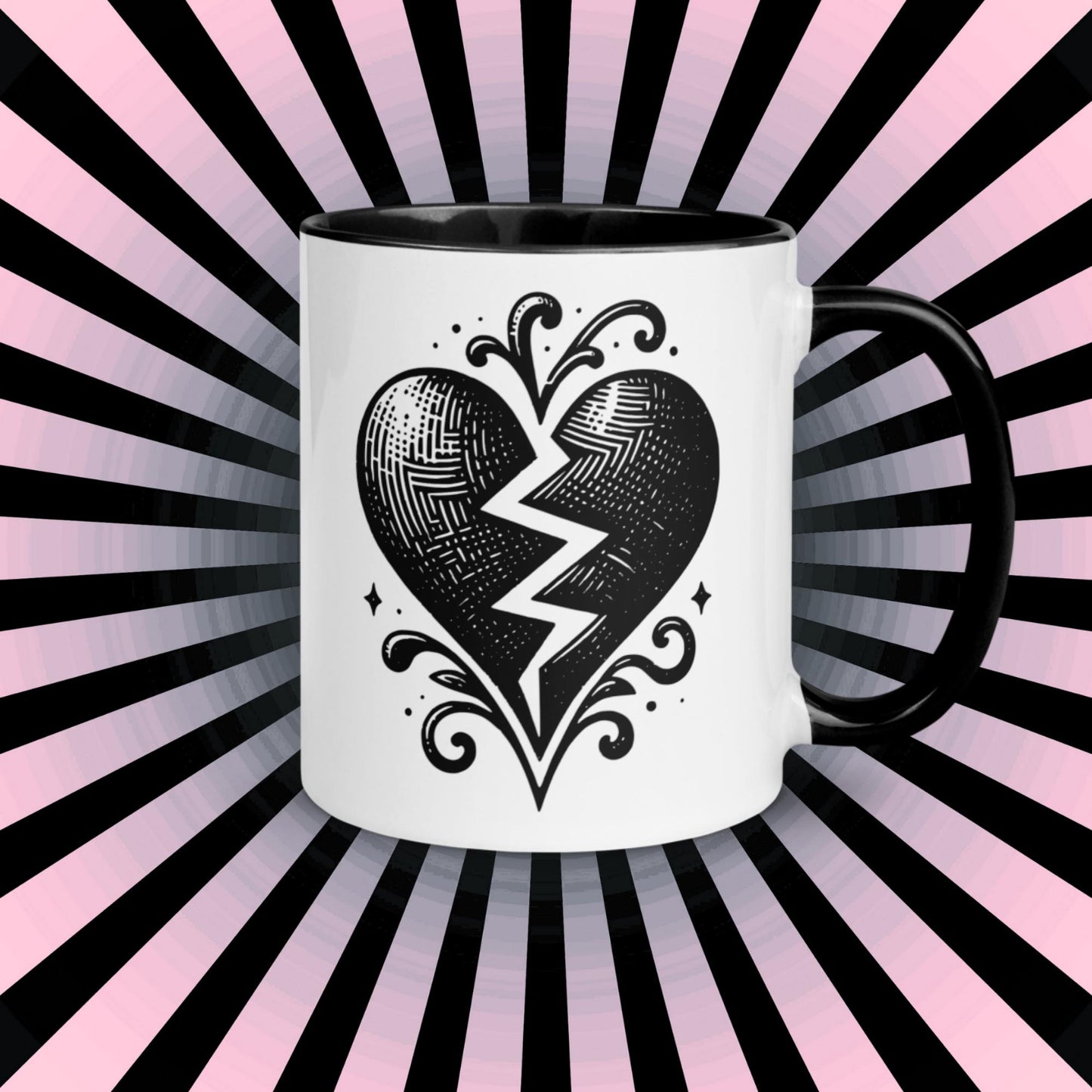 Colorful Mug Gothic Etching Grunge Y2K Goth Broken Heart Darkcore Microwave and Dishwasher Safe Coffee Tea Mug