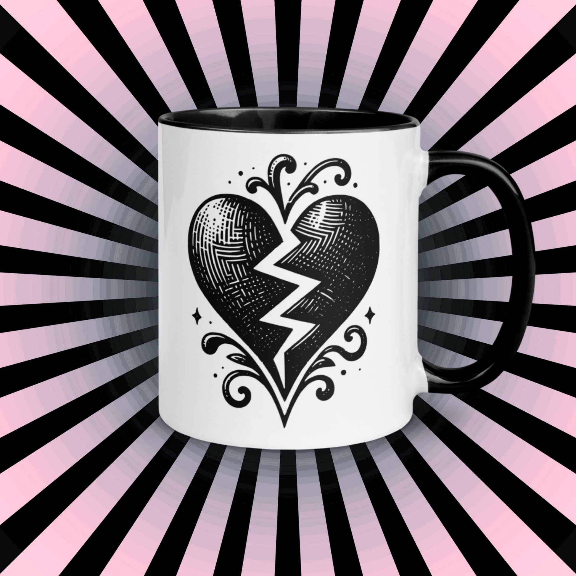 Colorful Mug Gothic Etching Grunge Y2K Goth Broken Heart Darkcore Microwave and Dishwasher Safe Coffee Tea Mug