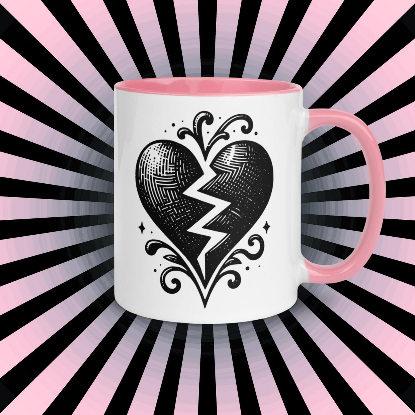 Colorful Mug Gothic Etching Grunge Y2K Goth Broken Heart Darkcore Microwave and Dishwasher Safe Coffee Tea Mug