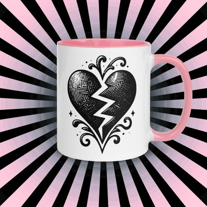 Colorful Mug Gothic Etching Grunge Y2K Goth Broken Heart Darkcore Microwave and Dishwasher Safe Coffee Tea Mug