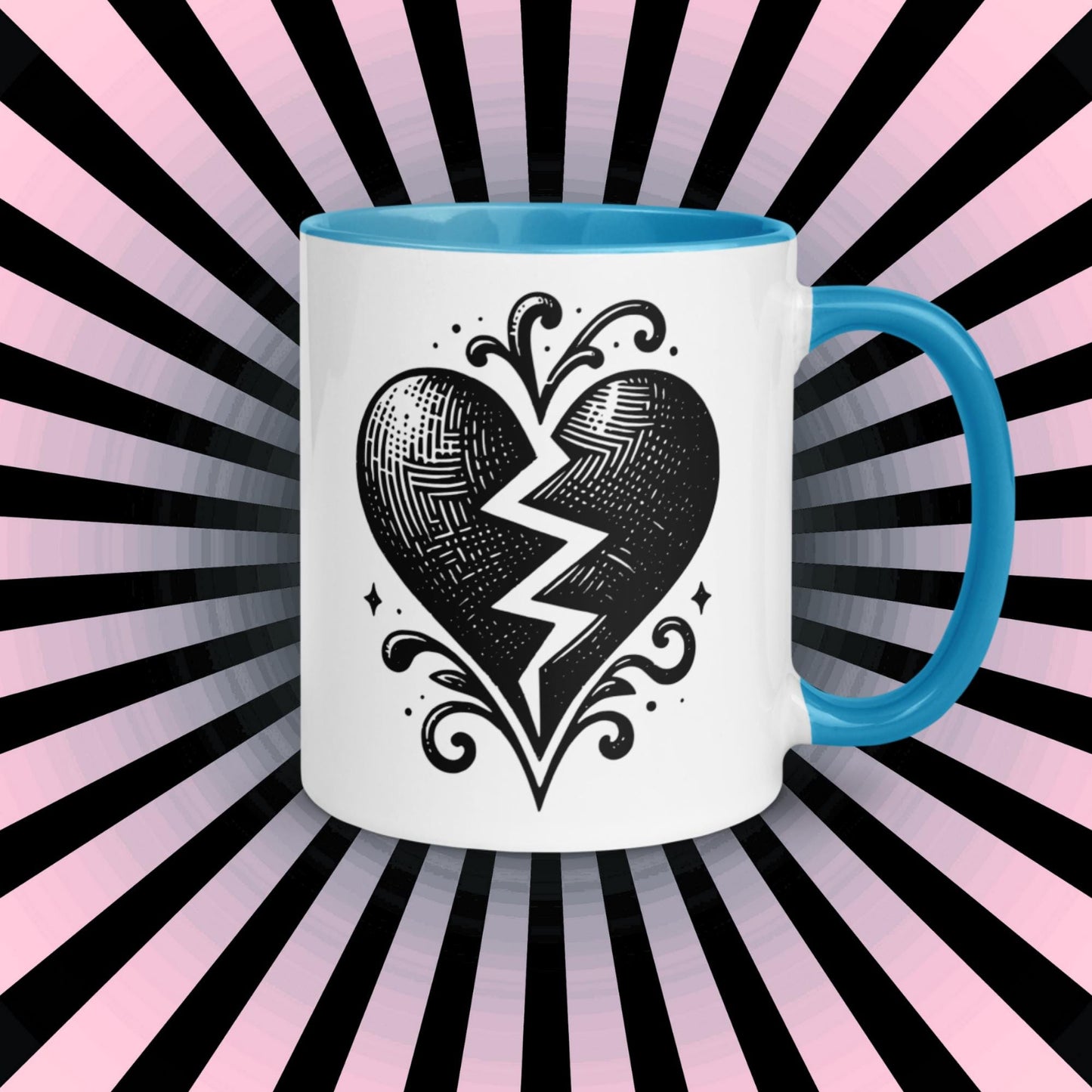 Colorful Mug Gothic Etching Grunge Y2K Goth Broken Heart Darkcore Microwave and Dishwasher Safe Coffee Tea Mug