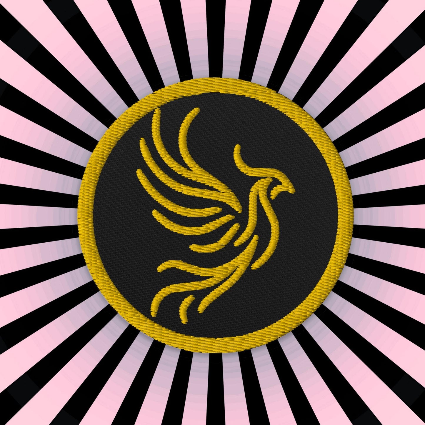 Yellow and Black Round Phoenix Sew On or Iron On Embroidered Patch