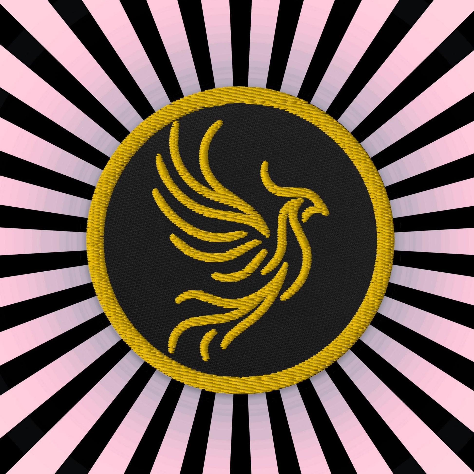 Yellow and Black Round Phoenix Sew On or Iron On Embroidered Patch